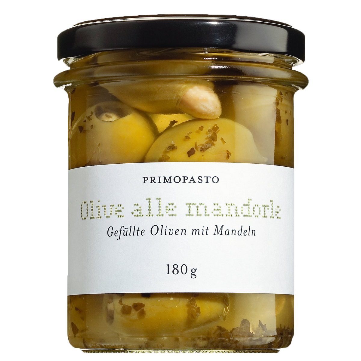 grüne Oliven mit Mandeln gefüllt, 180 g
